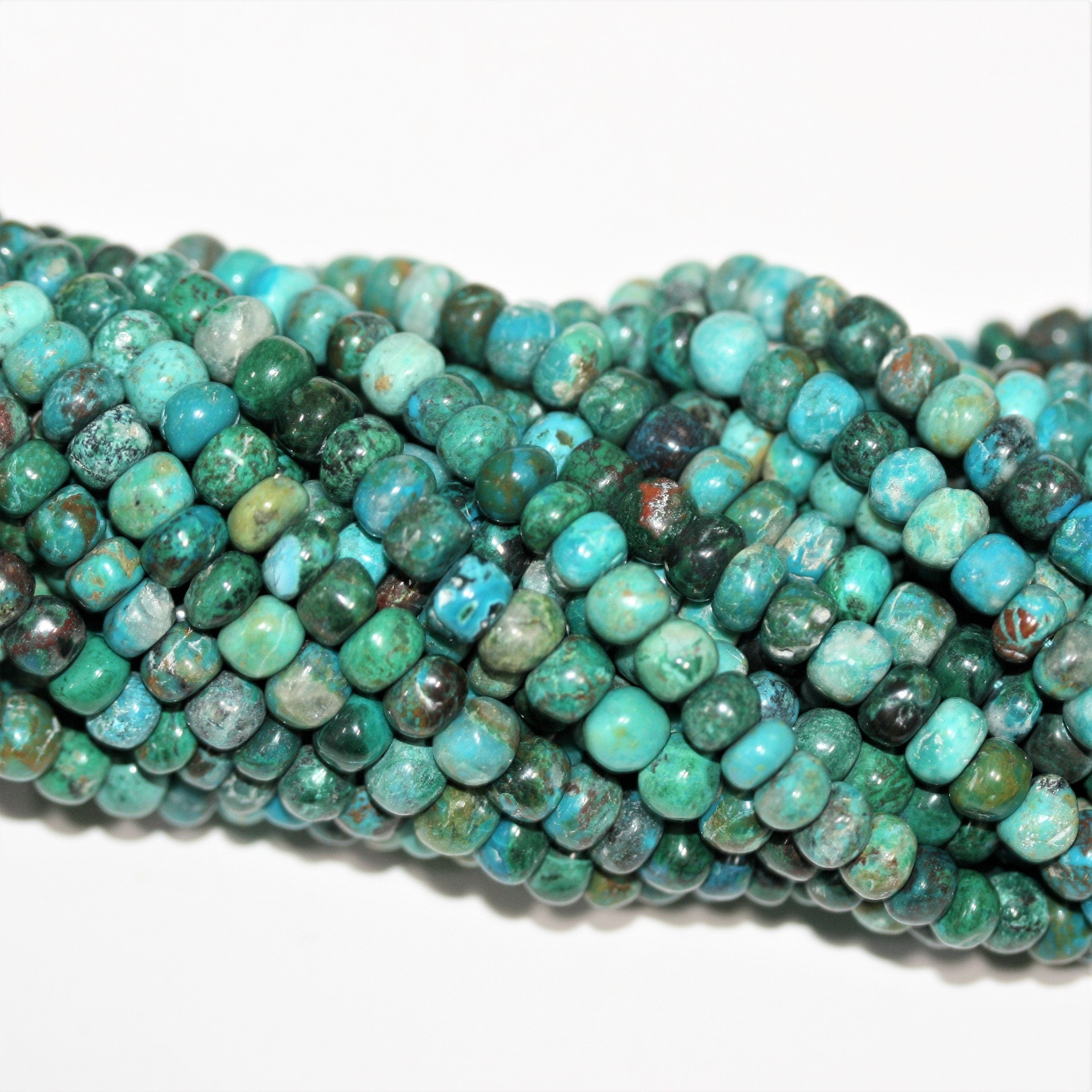 Cuentas redondas lisas de crisocola de 18" de Santa 6 x 4 mm - Hilo de 46 cm.