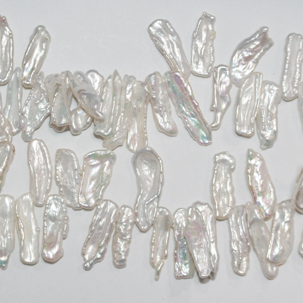 Perles de culture Biwa d'eau douce, 15 pouces (environ 38 cm), 20 x 7 mm. Longueur du collier : 38 cm. Prix de gros des perles naturelles.