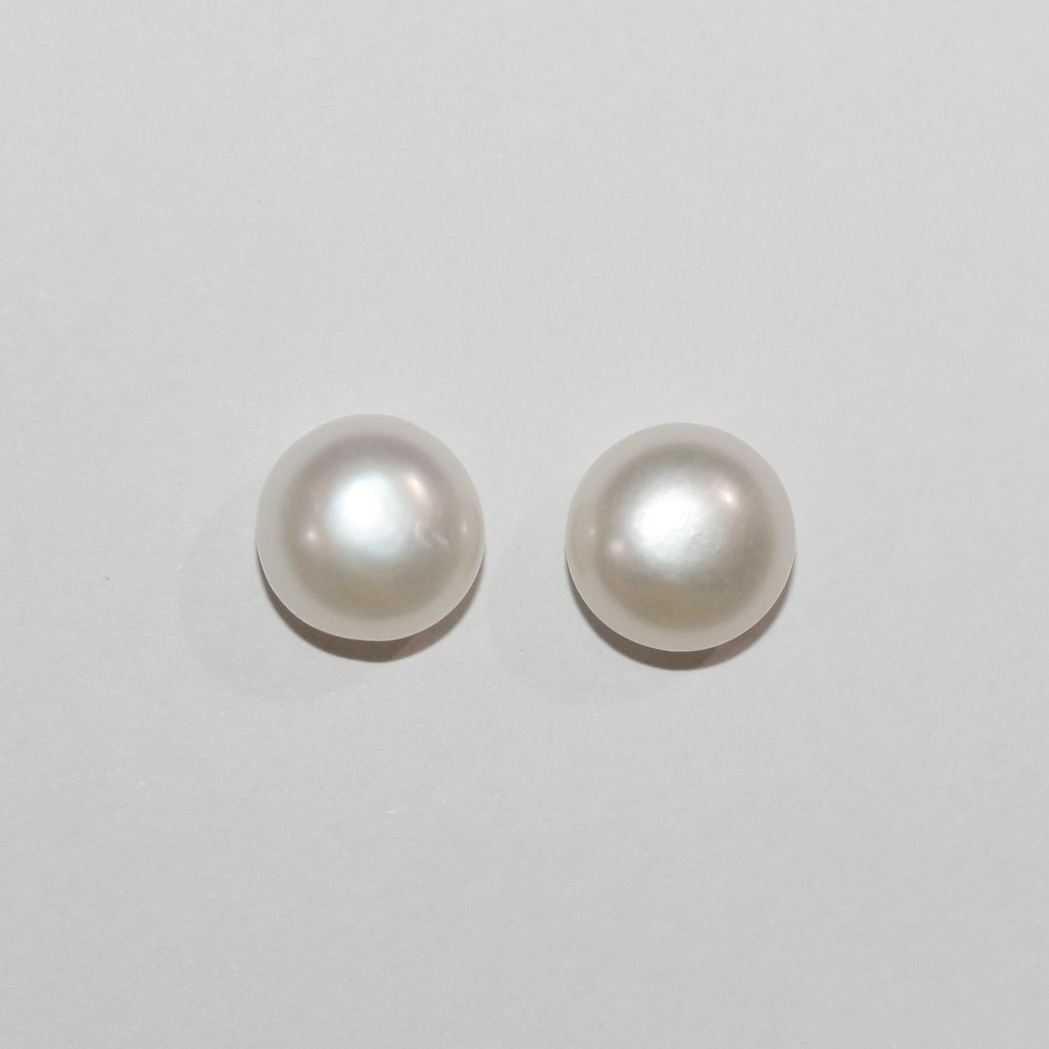 1 Pair High Cultured Button Pearl 10.5-11mm.-Approx.-Half Drill. Button Natural  Pearl-Price Per 1 Pair- Pearl Earring