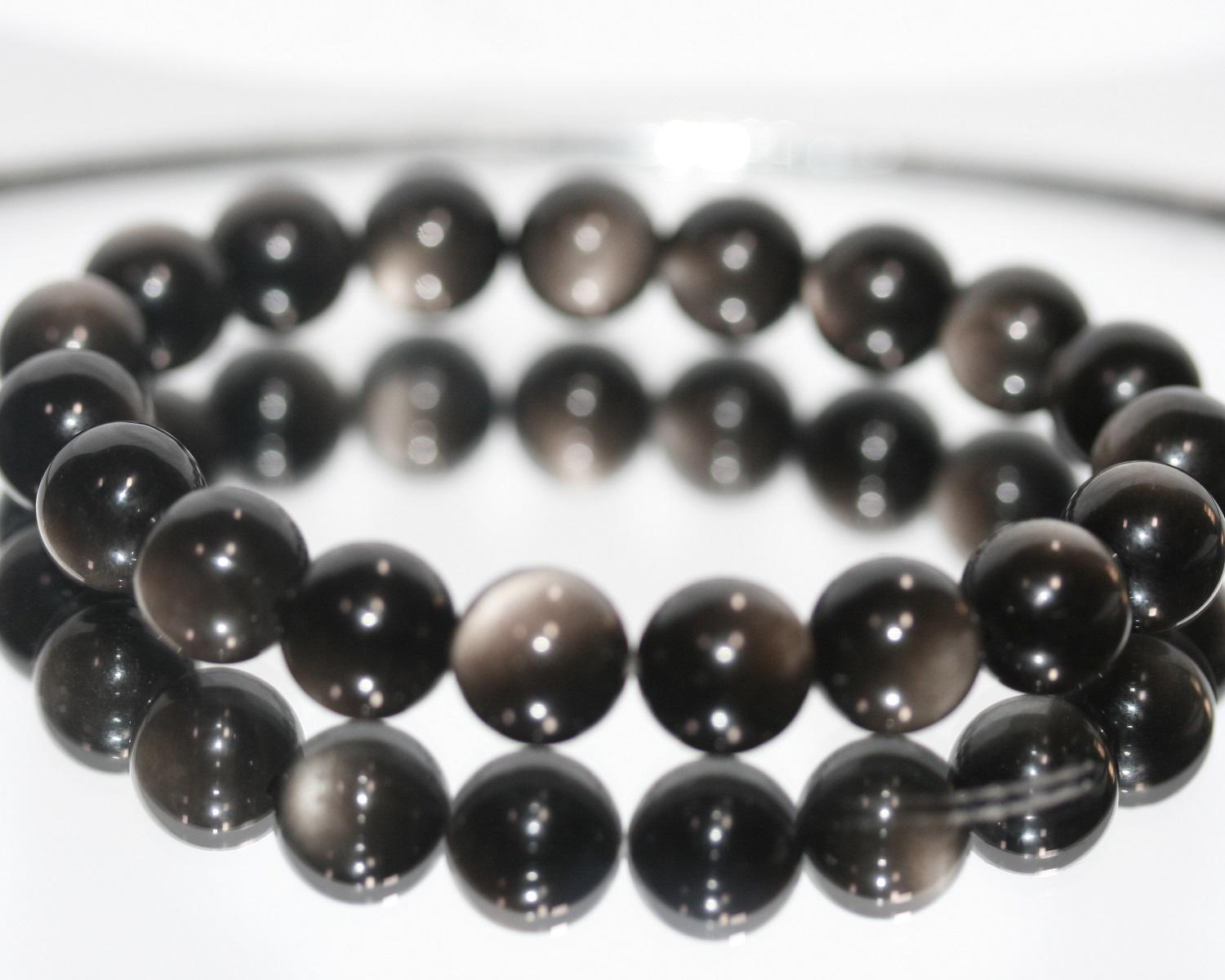 Pulsera de Obsidiana Plateada Bola Lisa 10mm Ref.14861 - Poder Curativo