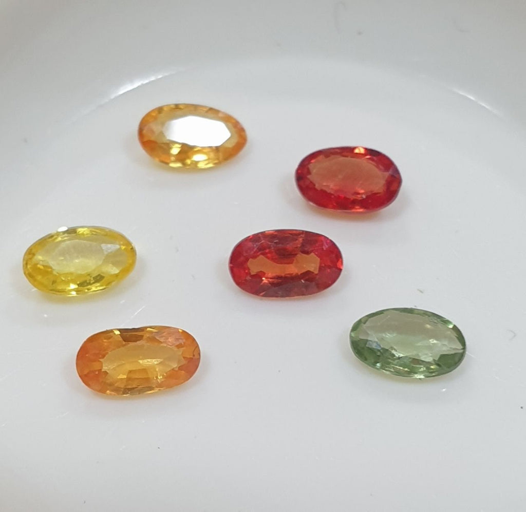 Lote de 6 zafiros multicolores ovalados facetados de 5 x 3 mm. - Paquetes de piedras preciosas - Piedras sueltas al por mayor - Gemas naturales