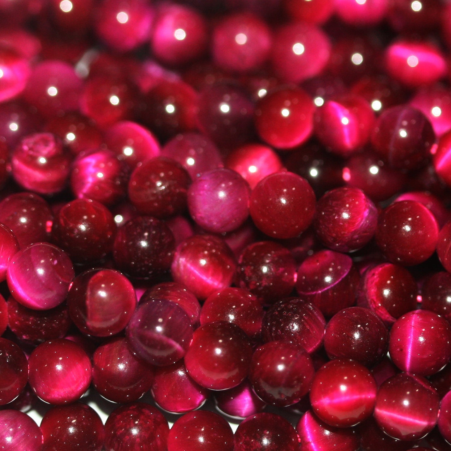 13" St Fuchsia Tiger Eye Smooth Round Beads 6mm.-Strand 37cm