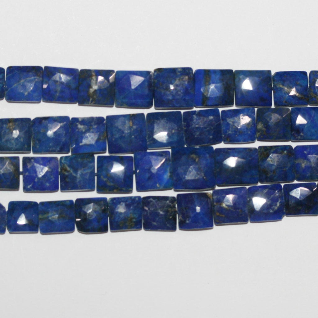 Perles carrées plates à facettes en lapis-lazuli de 8 pouces (environ 7-8 mm) - Longueur du fil : 20 cm.