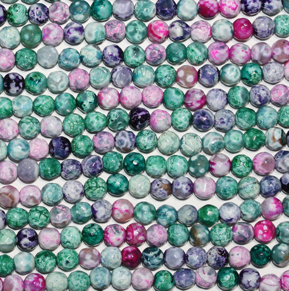 15" Perles rondes à facettes en agate multicolore, 6 mm - Fil de 39 cm