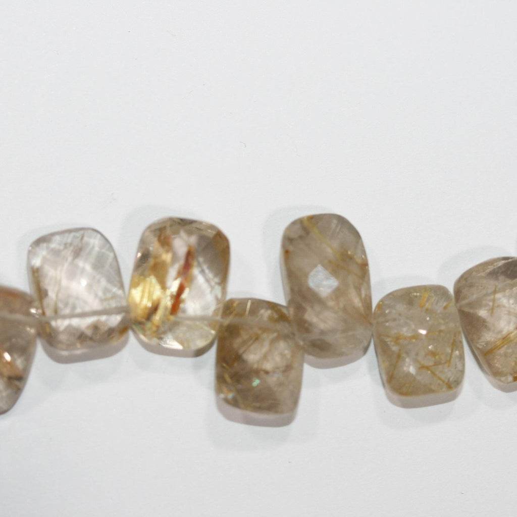 Perles rectangulaires à facettes en quartz rutile de 20 cm (8 pouces), 10 x 8 mm environ. Longueur du fil : 20 cm environ.