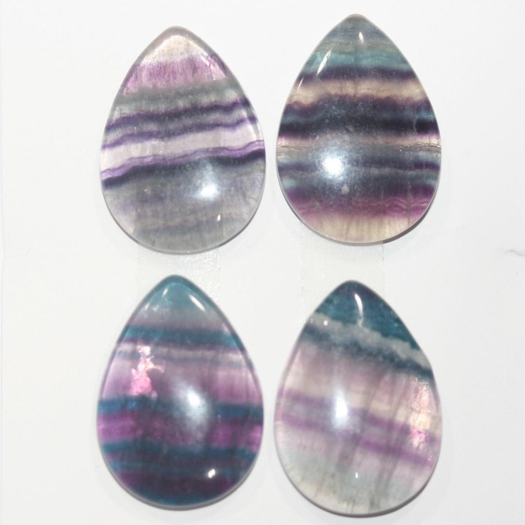 Lote de 4 cabujones lisos de fluorita (4 piezas) 25 x 18 mm.