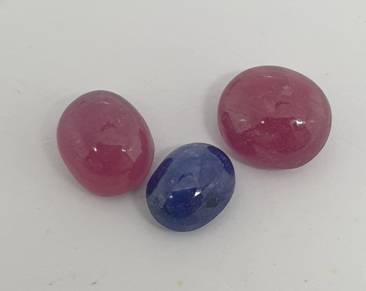 Multicolor Pink Red Blue Sapphire Oval Cabochon - 3 Pcs Lot
