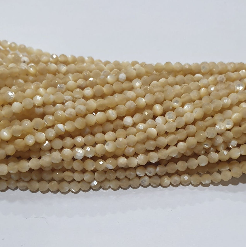14" St Brown MOP Faceted Round Beads 3mm.-Strand 38cm.