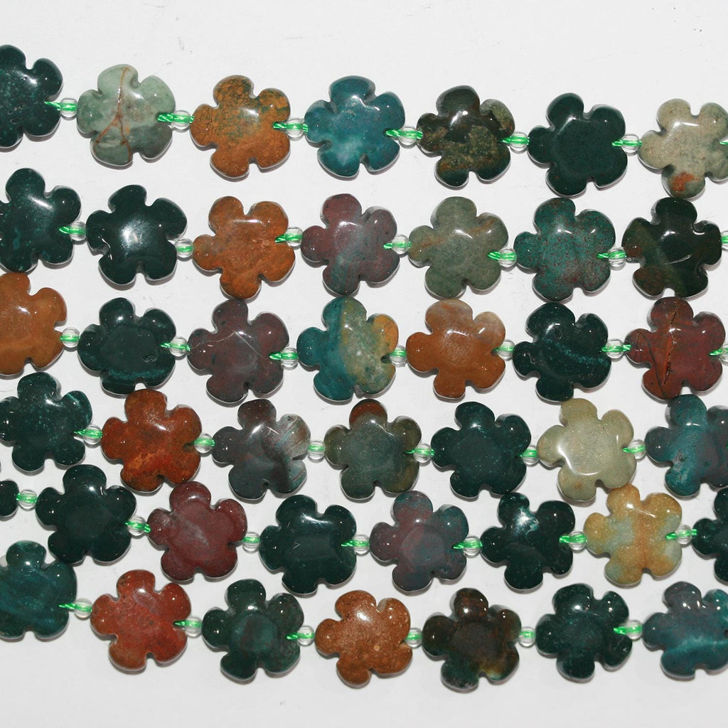 Cuentas de flor lisa de jaspe oceánico de 15" de St., 15 mm aprox. - Hilo de 39 cm.