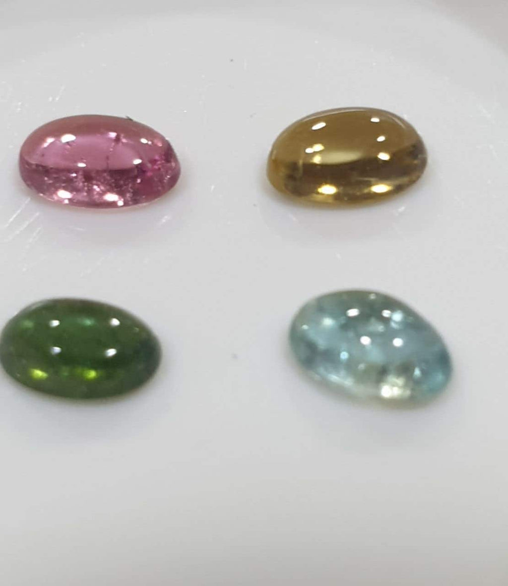 Tourmaline Lot Oval Cabochons 5x3mm.-(4pcs)  -Gemstone Parcels-Loose Stones Wholesale Price