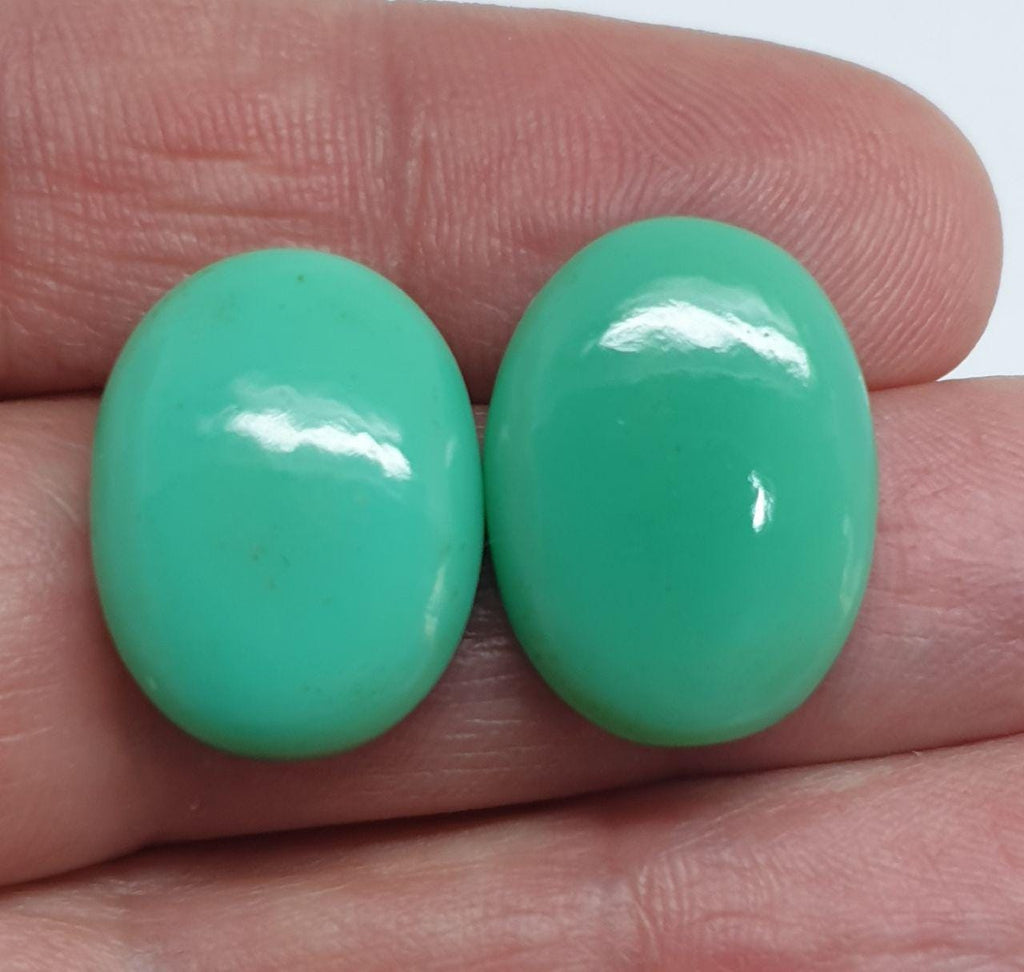 1 Matching Pair Apple Green Oval Chrysoprase Cabochon 20x15mm 28.8ct Natural Untreated Gemstone