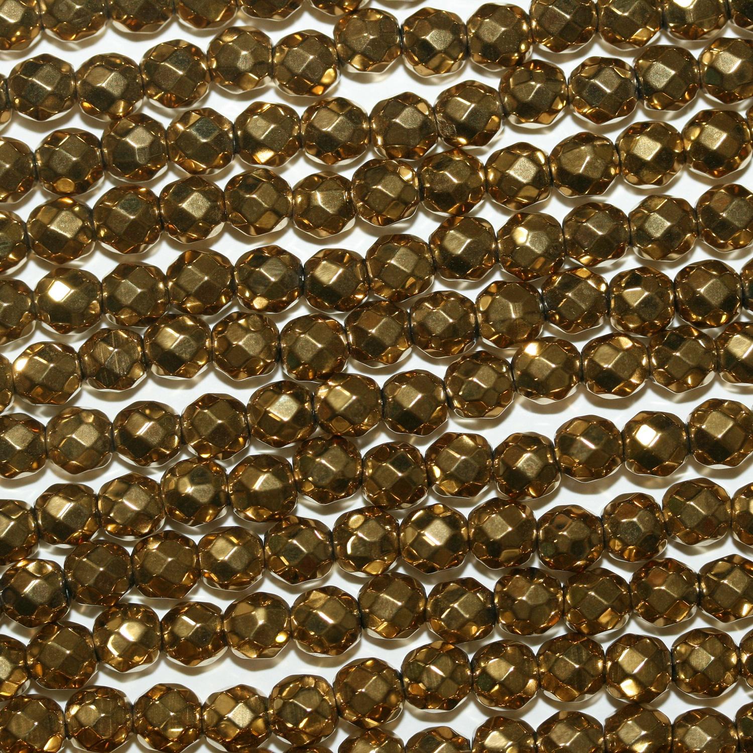 16" St Gold Hématite Perles Rondes Facettées 6mm.-Rig 40cm.