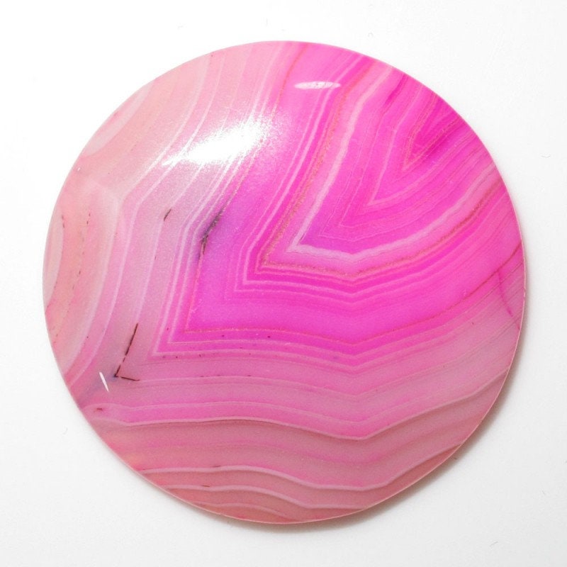 1 Pair Striped Fuchsia Agate Round Flat Cabochon 30 mm. (2 pcs.)