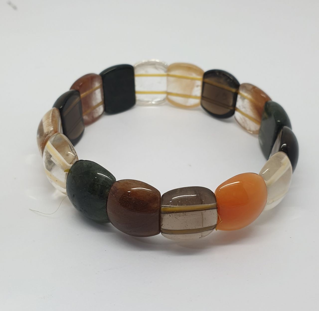 Pulsera elástica de cuarzo rutilado múltiple con cuentas de 15 x 13 mm - Proveedor de joyería con cuentas de doble perforación -