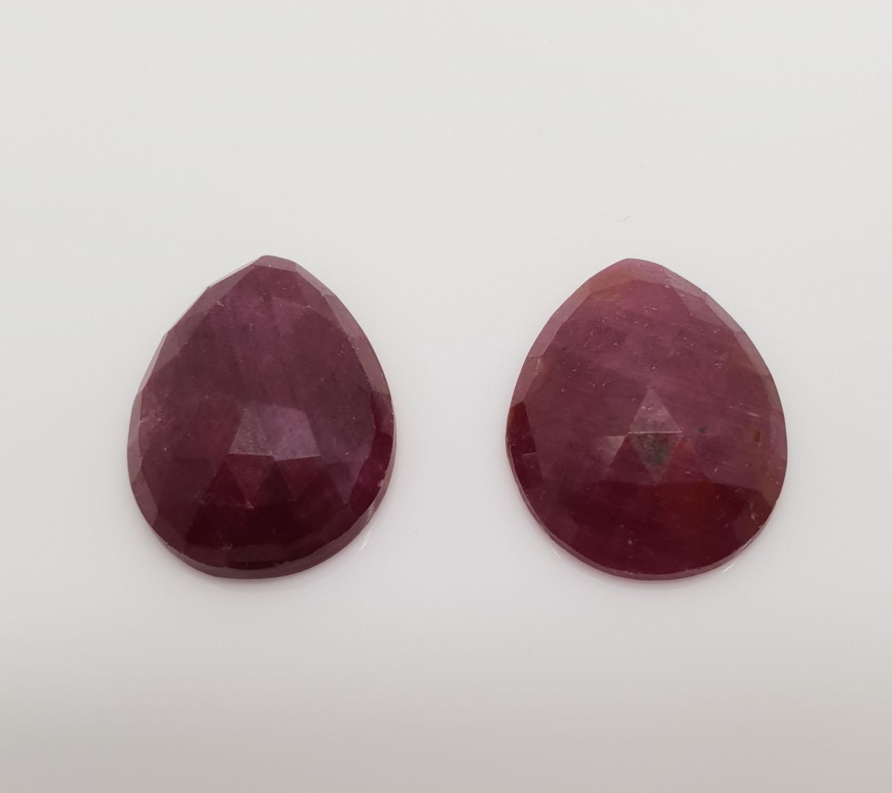 Natural  Rubi Matching Pair 12x16mm Cabochons Faceted Pear - Natural Gemstones Jewelry Supplier