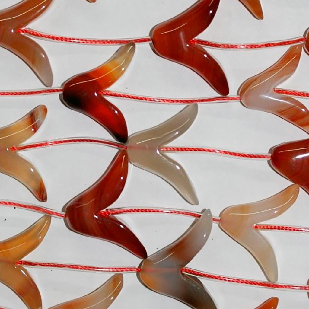 Perles de cornaline lisses en forme de fleur, 19 x 28 mm environ, longueur du fil : 40 mm.