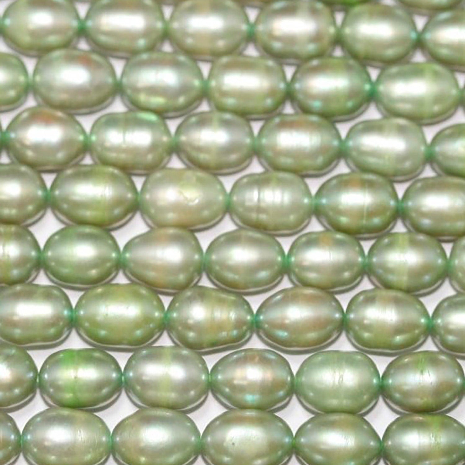 Perla verde de agua dulce ovalada de 16" (7x5 mm) - Hilo de 40 cm - Precios al por mayor de perlas naturales
