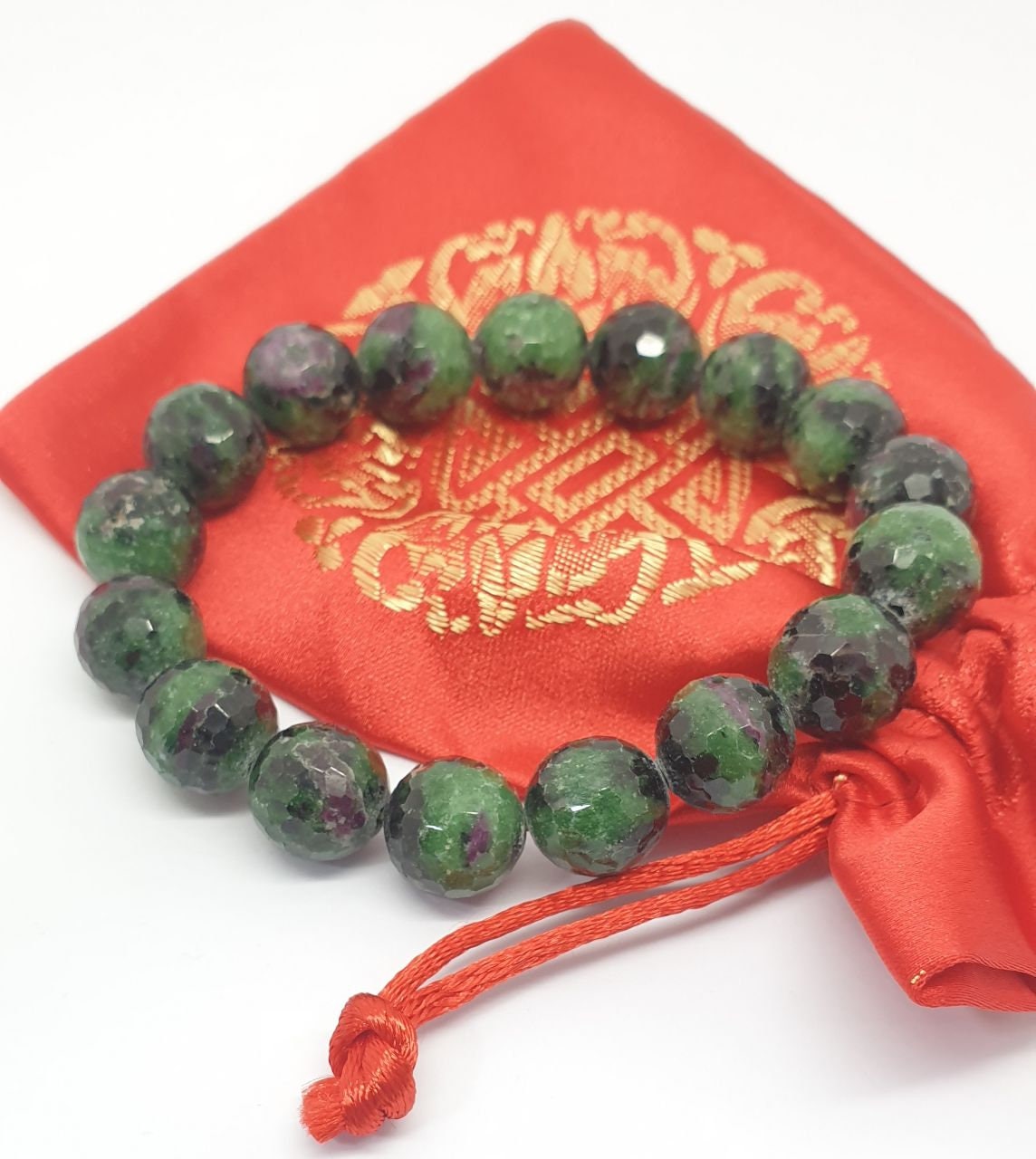 Bracelet extensible en zoïsite rubis, perles rondes de 12 mm - Fournisseur de bijoux - Pouvoir de guérison - Tanzanie