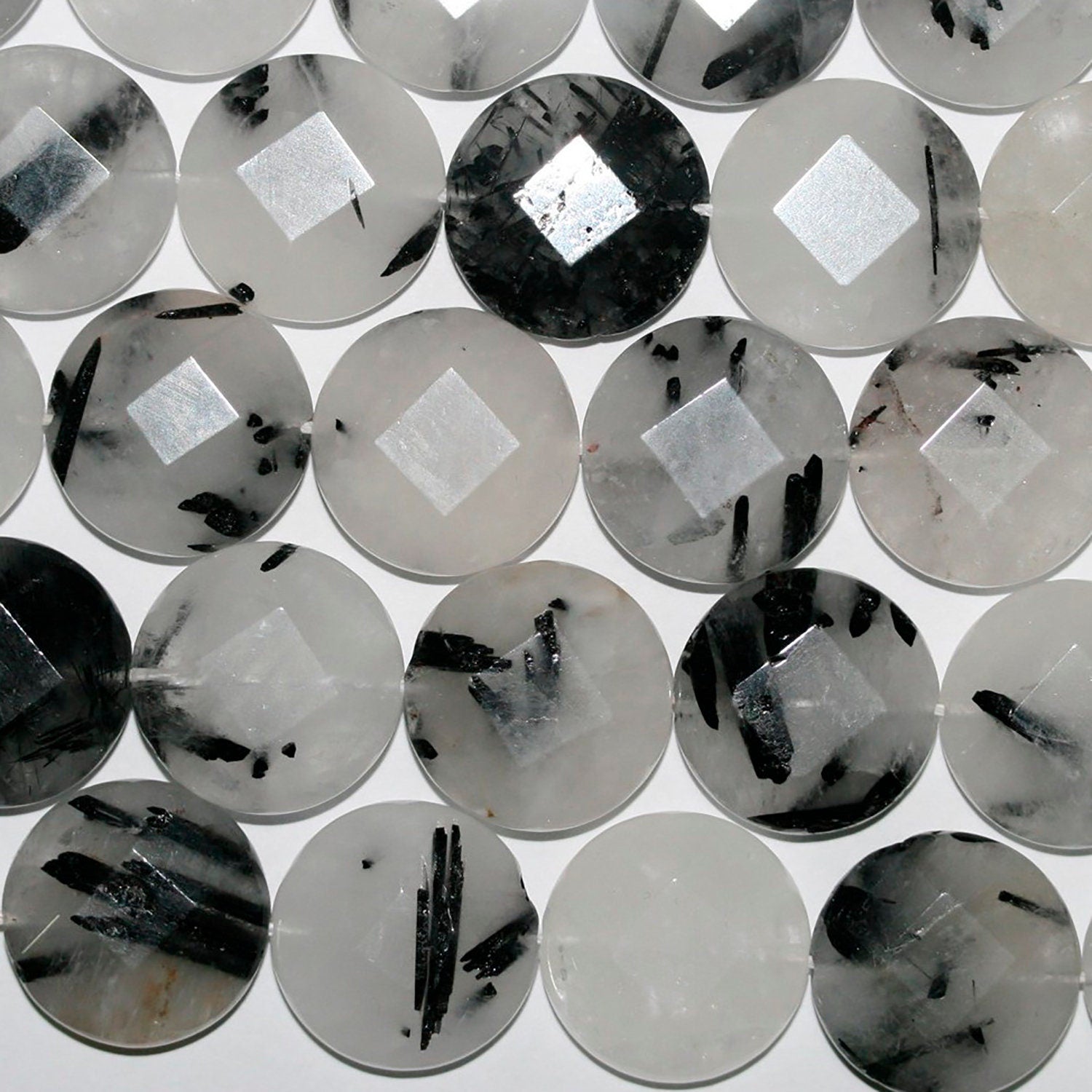 Perles facettées en quartz tourmaline de 15 pouces (20 mm) - Fil de 39 cm