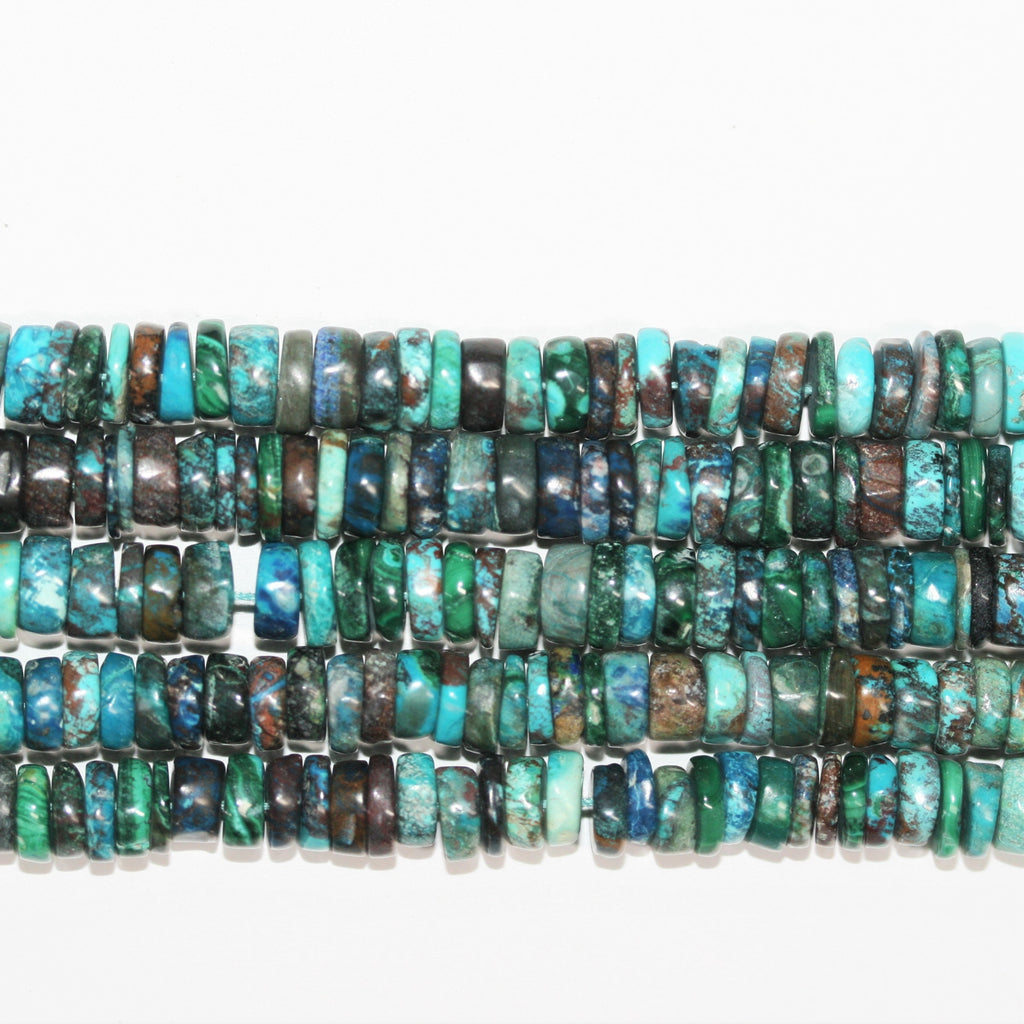 16" Cuentas de disco lisas de Santa Crisocola 7x2mm.- Hilo 41cm.