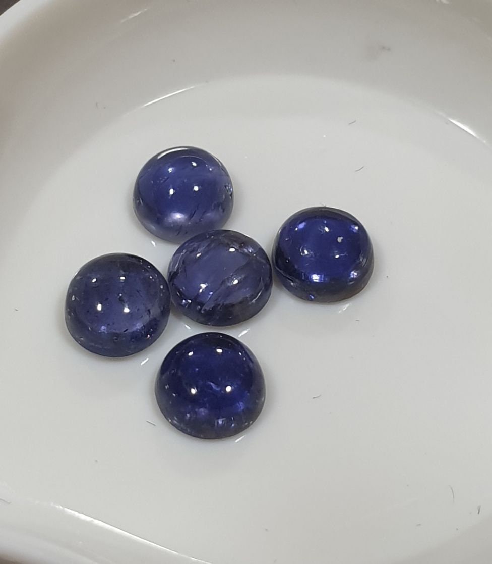 Lote de 5 cabujón de iolita de 5 mm, cordierita, piedra preciosa natural, gemas calibradas, lote de piedras preciosas