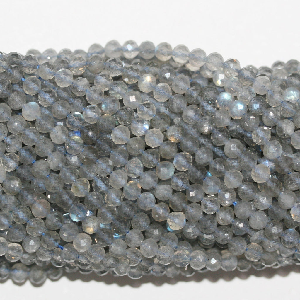 Perles rondes à facettes en labradorite de 15 pouces, 4 mm, fil de 39 cm.
