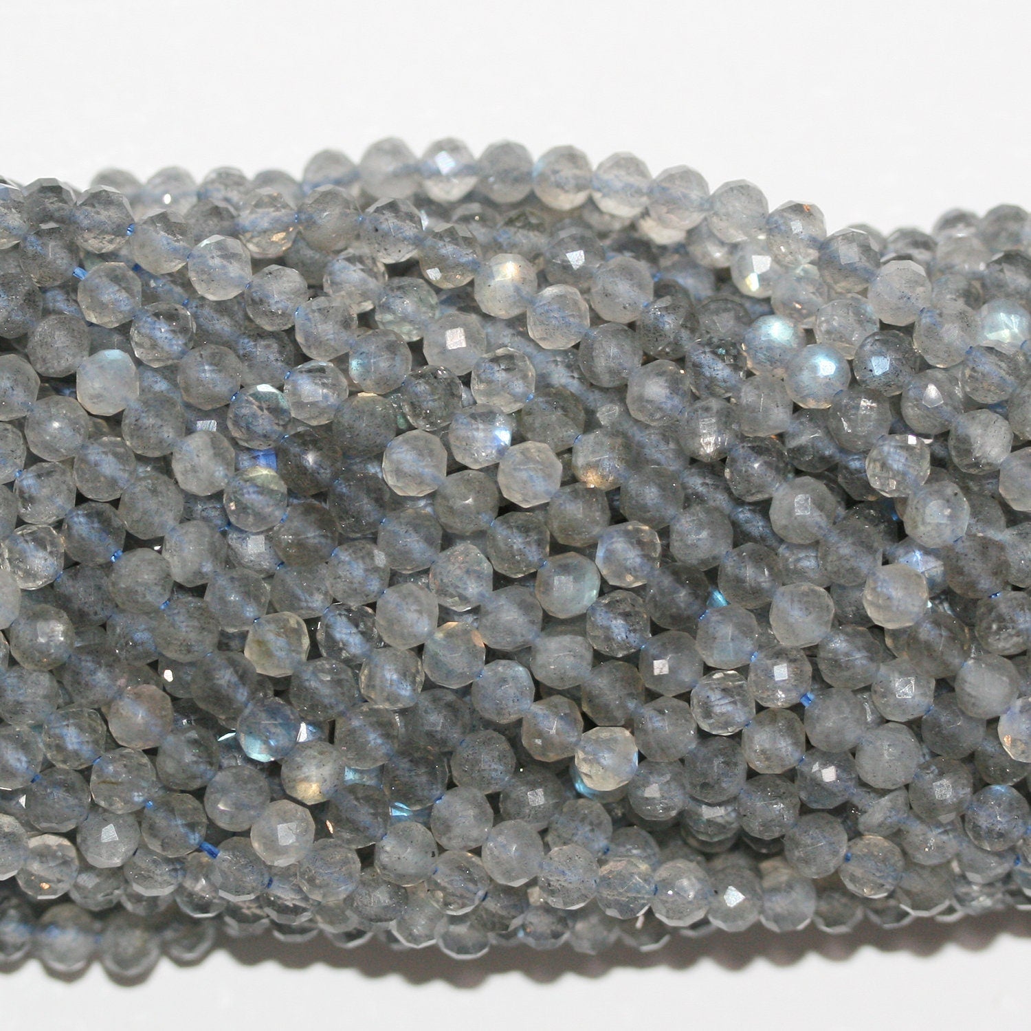 Perles rondes à facettes en labradorite de 15 pouces, 4 mm, fil de 39 cm.