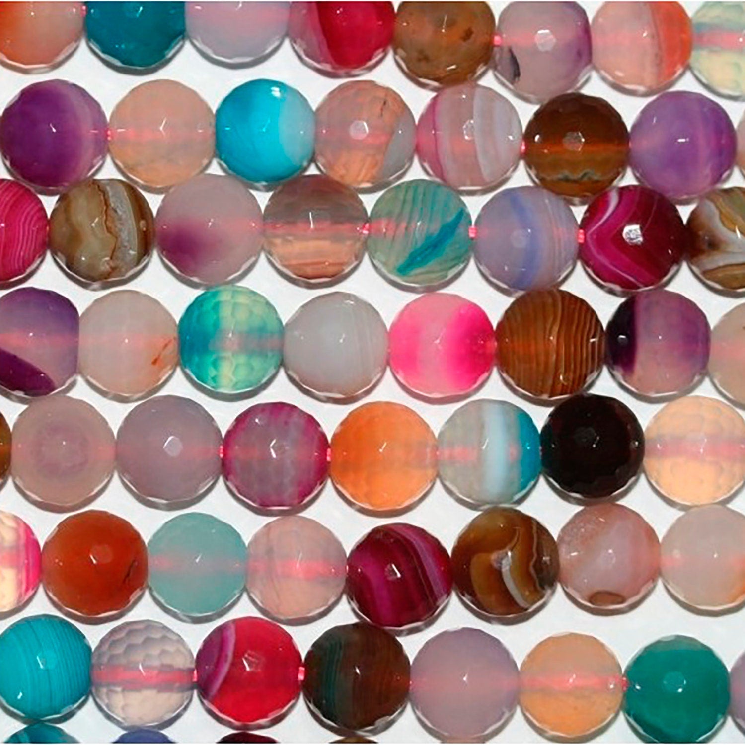 Cuentas redondas facetadas de ágata multicolor de 16" (10 mm) - Hilo de 40 cm