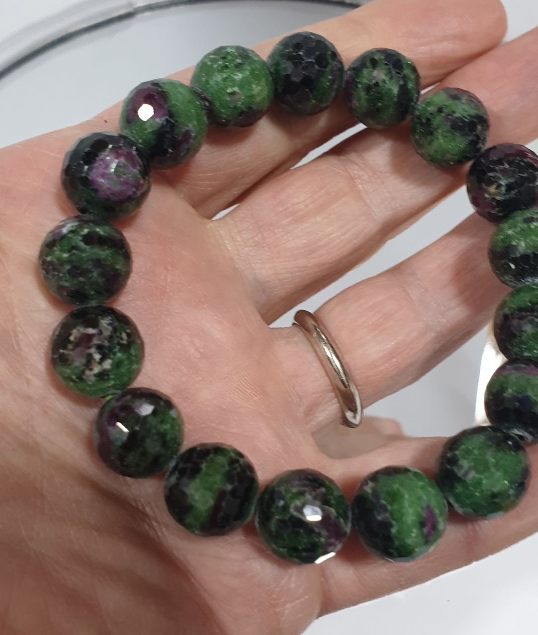 Bracelet extensible en zoïsite rubis, perles rondes de 12 mm - Fournisseur de bijoux - Pouvoir de guérison - Tanzanie