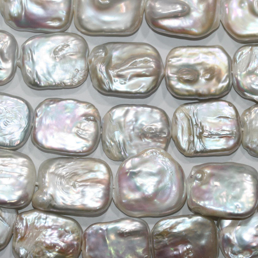 Perles d'eau douce rectangulaires de 40 cm (16 pouces), environ 25 x 20 mm. Collier de 40 cm. Perles naturelles à prix de gros.