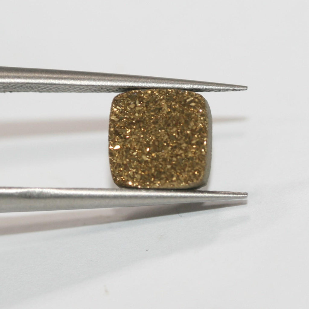 Lote de 6 cabujones cuadrados de ágata drusa dorada (6 unidades) de 8 mm