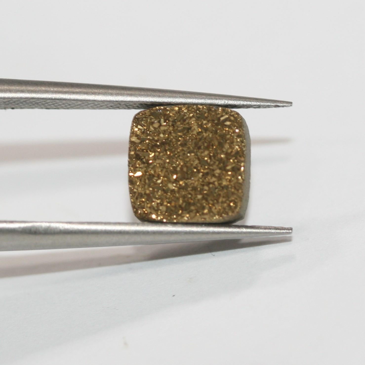 Lote de 6 cabujones cuadrados de ágata drusa dorada (6 unidades) de 8 mm