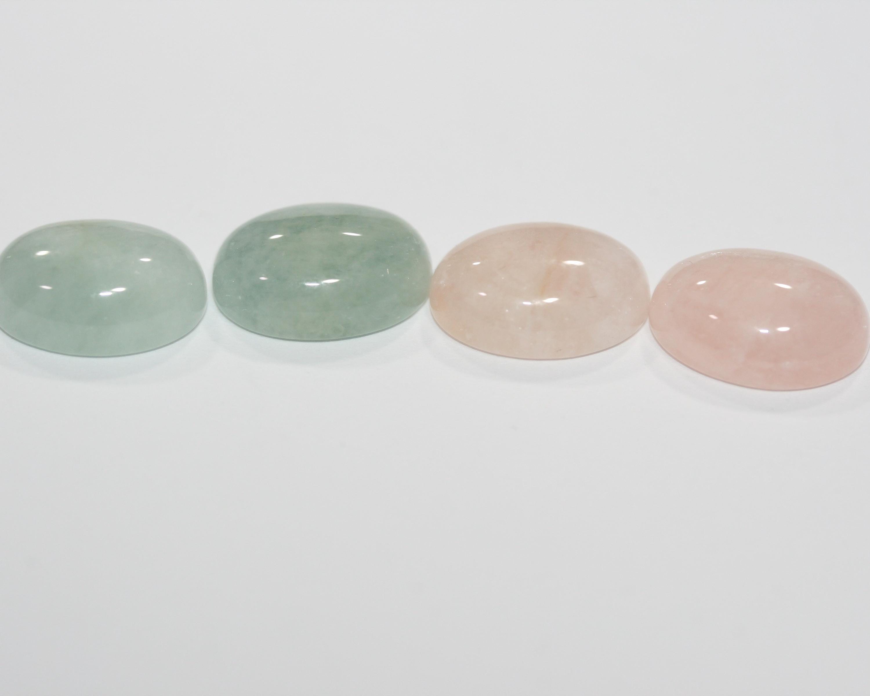 Natutal Aquamarine Morganite Beryl 4 Cabochons 10x14mm Natural Beryl Blue and Pink Beryl- Pack of 4 pcs- Matching Pair