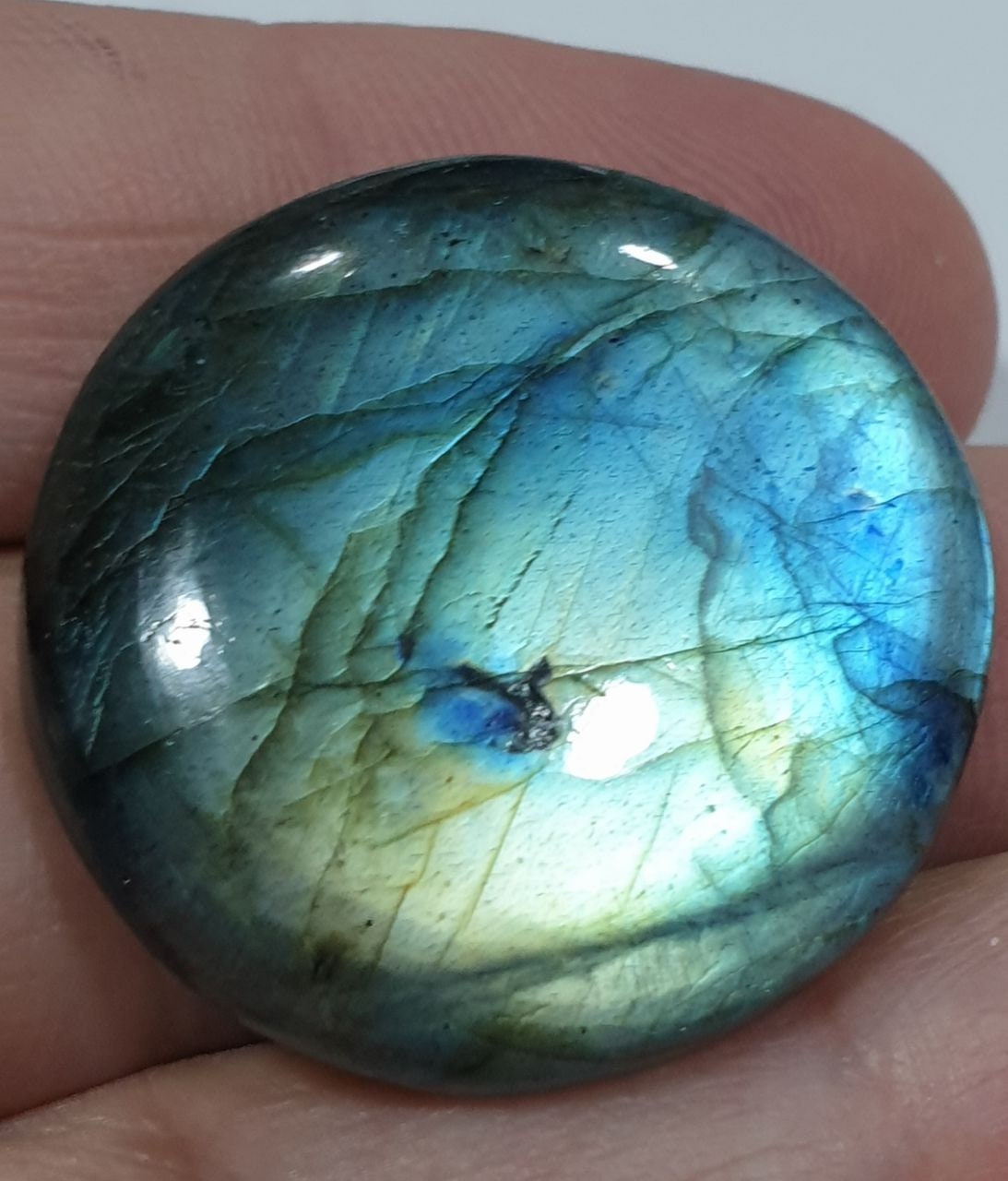 Big Blue Fire Labradorite Smooth Round Cabochon 25.5mm mm. 31.73ct.