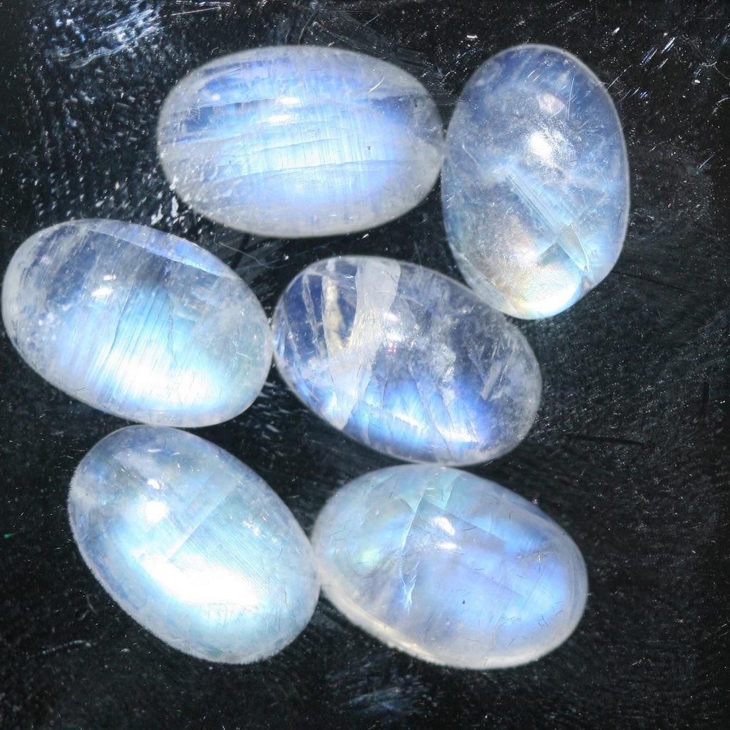 Pierre de lune bleue feu AAA, cabochon ovale lisse 12 x 8 mm (6 pièces).