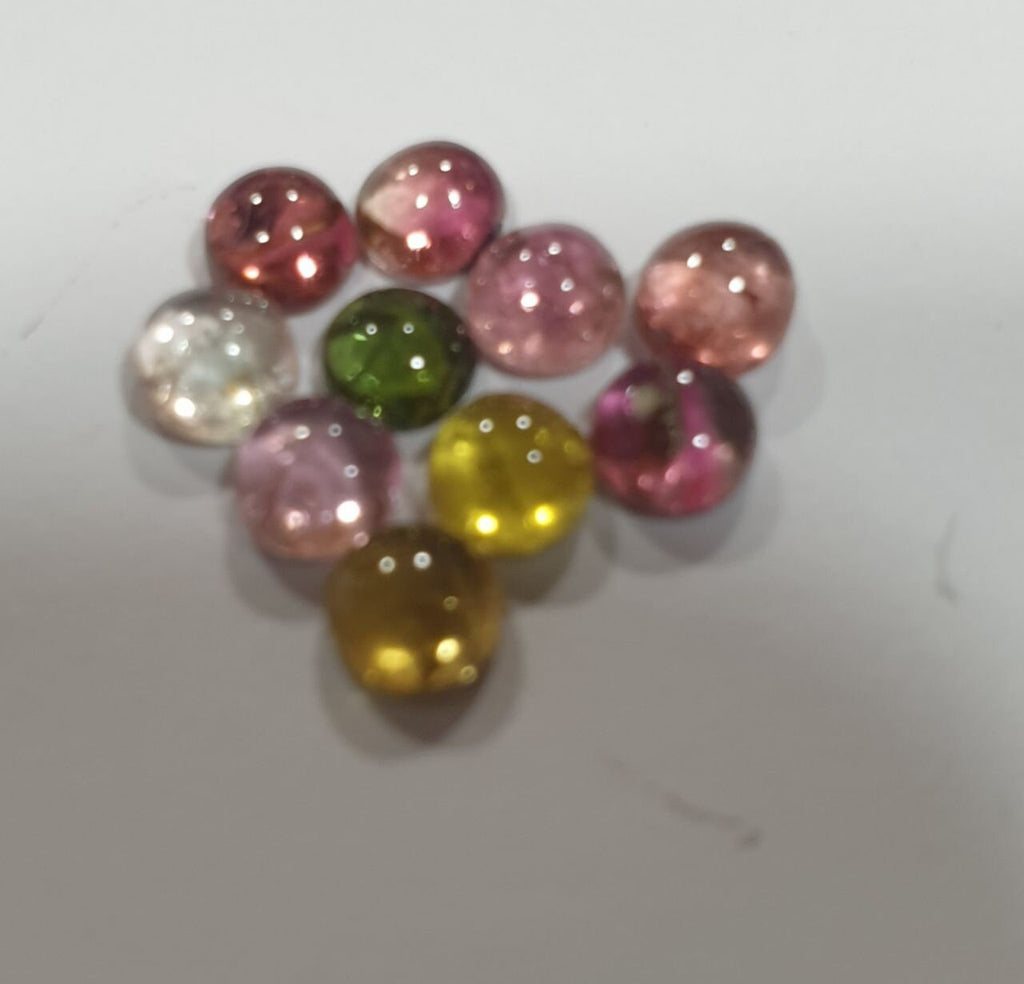 Multi Tourmaline 10Pcs Lot 4-4.2mm Pink Green Blue  Round Cabochon  Untreated Gems- Wholesale Gems DIY Supplier- Genuine Stones