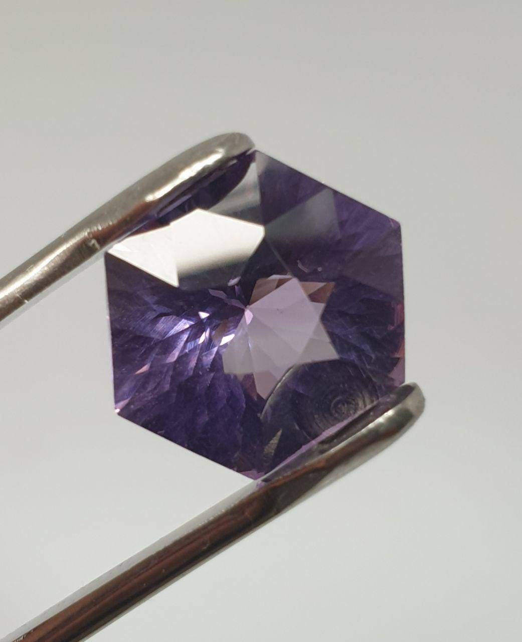 Fancy Cut Amethyst Faceted Hexagon  15x14mm. (12.1ct.) - One Of A kind- Fancy Cut Amethyst- Natural Stones For Jewelry