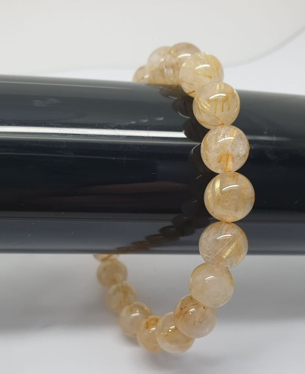Pulsera elástica de cuarzo rutilado con cuentas de 9 mm - Proveedor de joyas con cuentas perforadas - Poder curativo - Gemas naturales