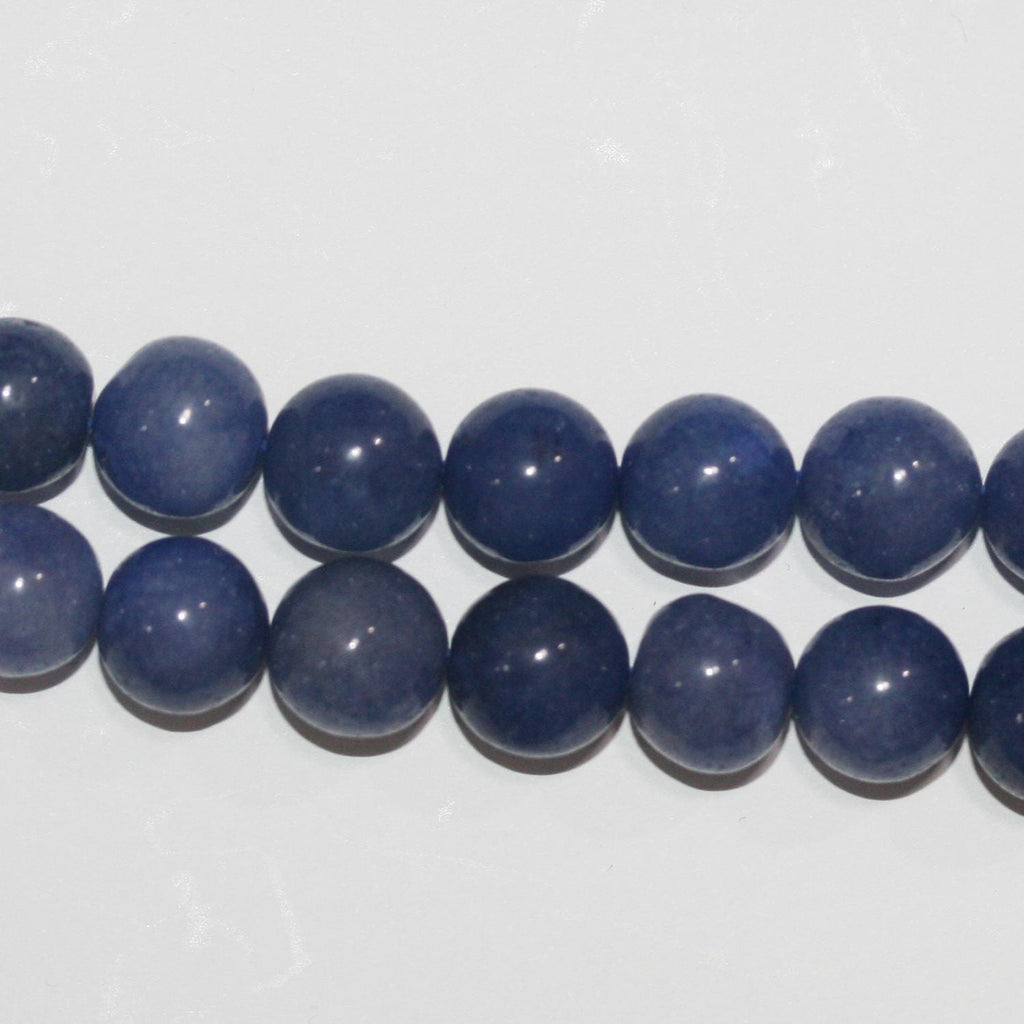Perles rondes lisses en jade bleu teint, 10 mm, 40 cm (16 pouces).