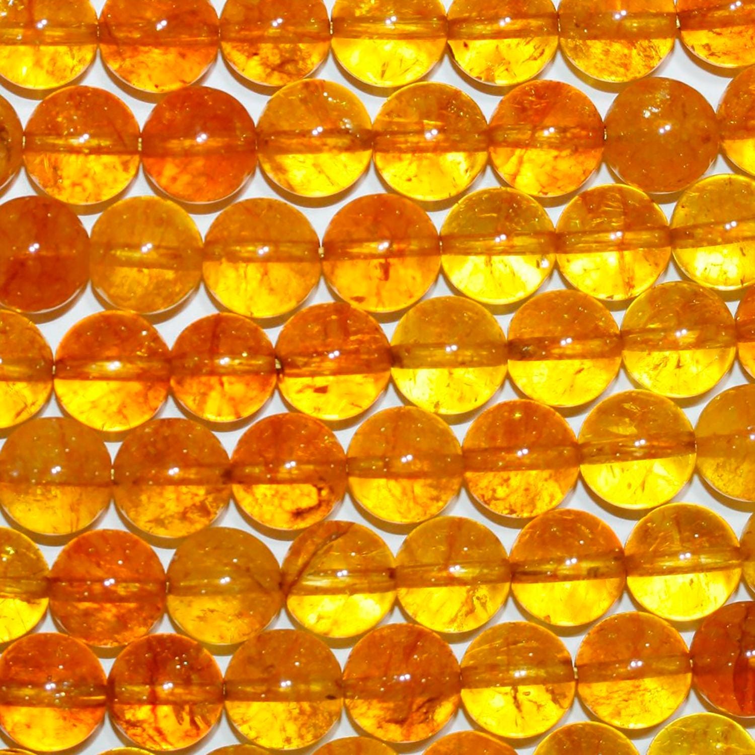 Cuentas redondas facetadas de cuarzo amarillo de 16" (10 mm) - Hilo de 40 cm