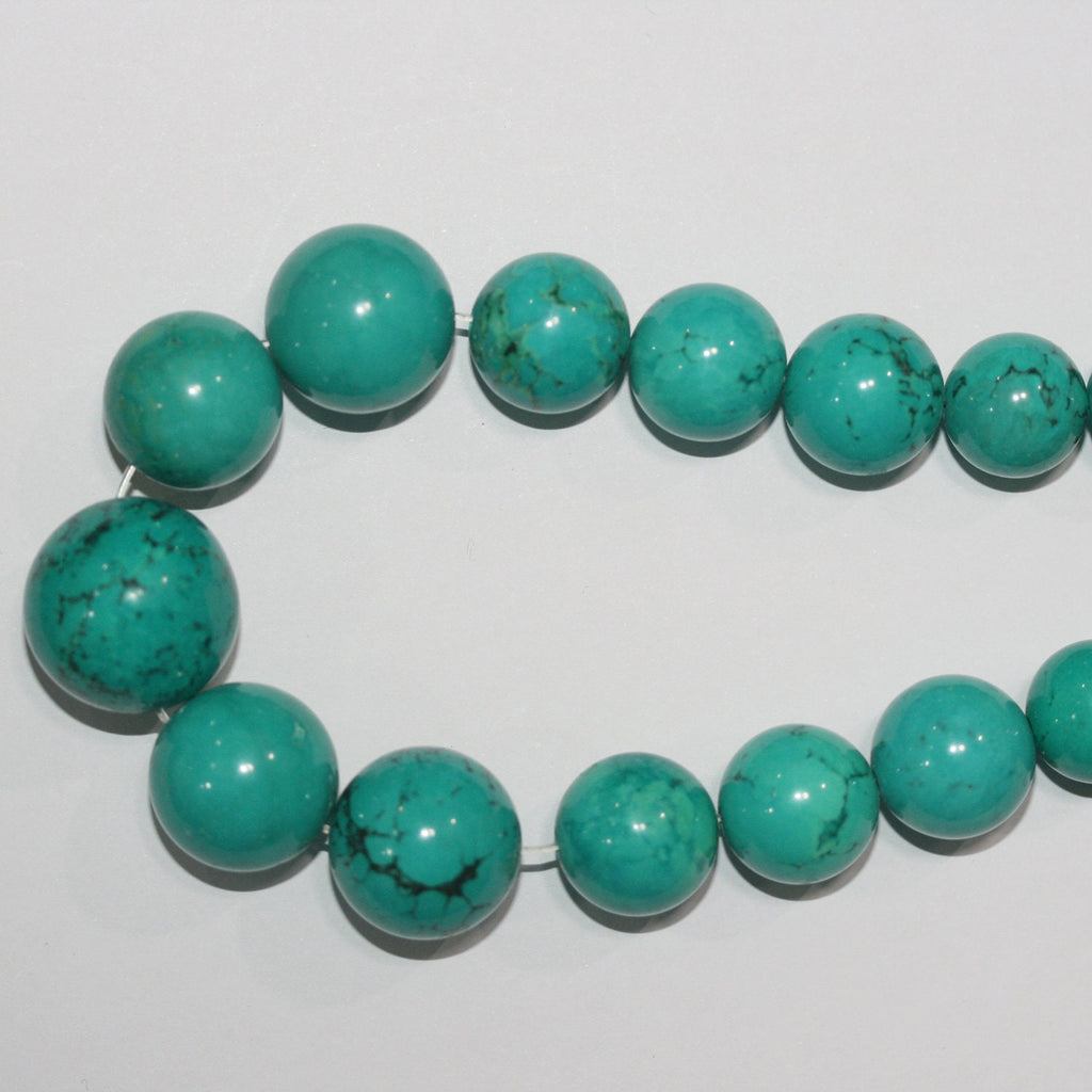 Cuentas redondas lisas graduadas de color turquesa de 17", 7-18 mm, tira de 44 cm.
