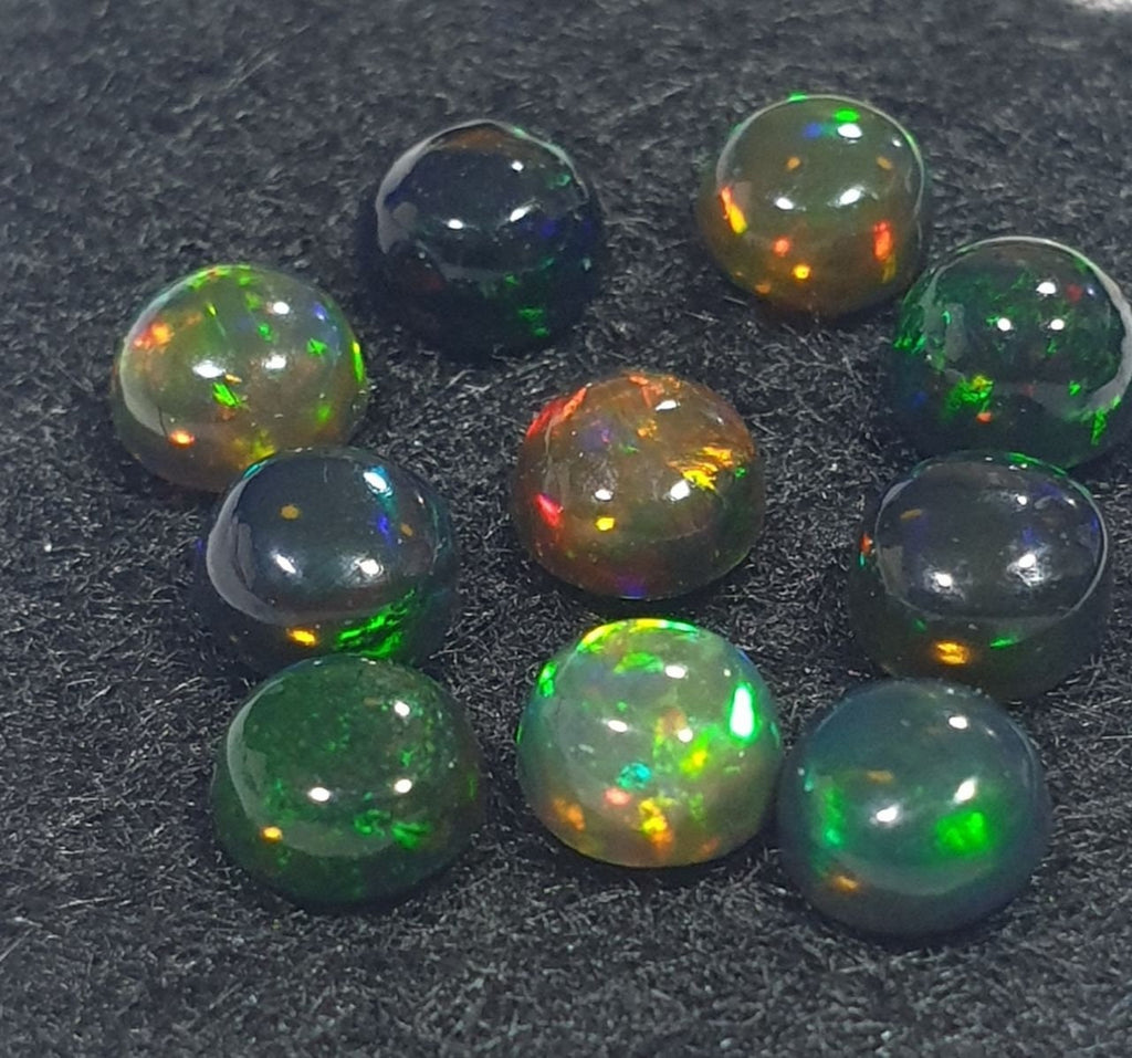 Ethiopian Black Opal Lot Round Cabochon 4mm. (10pcs)  -Gemstone Parcels-Loose Stones Wholesale Price