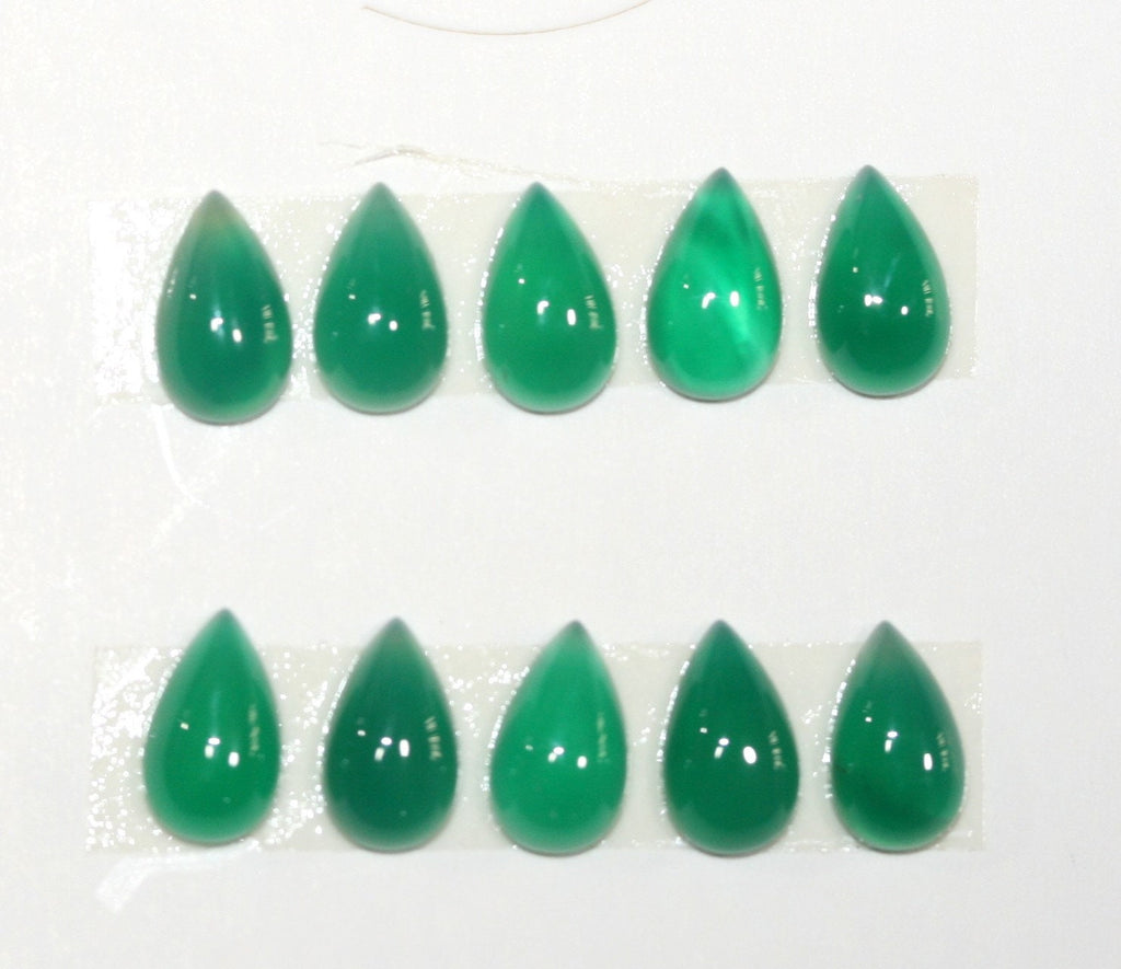 10Pcs Green Agate Drop Cabochon 10X6mm. (10 Pcs).