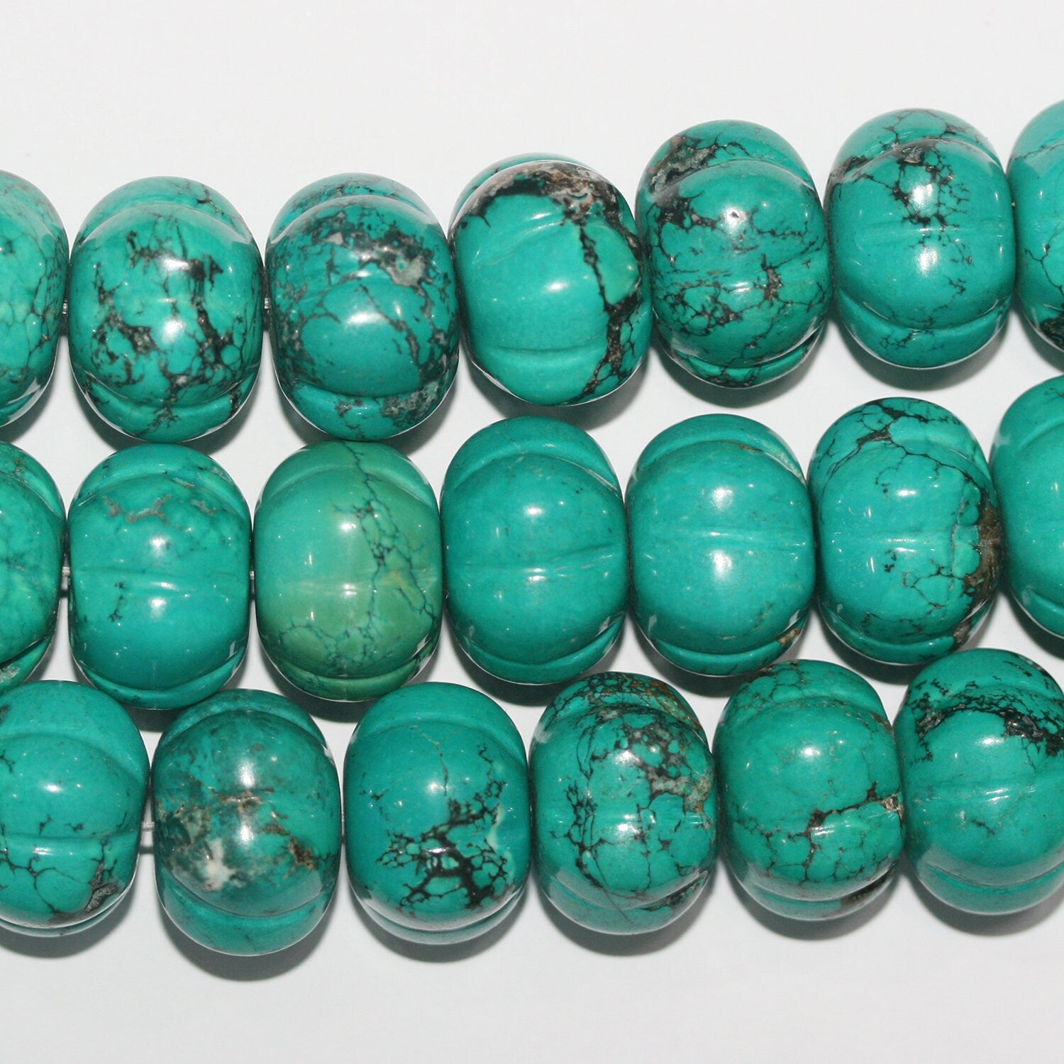 16" Cuentas redondas de calabaza turquesa St 20x14mm.-Hilo 40cm.