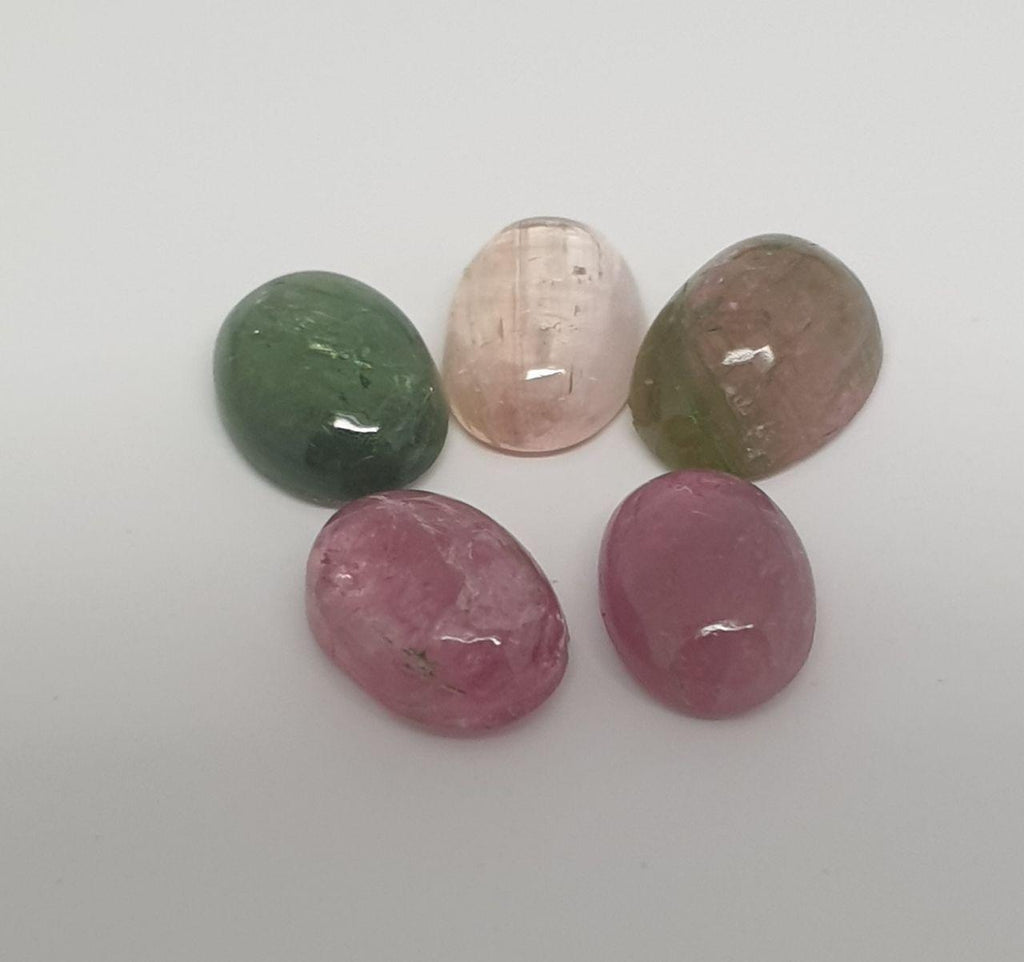 Tourmaline Lot Oval Cabochons 7x5.5mm.-(5pcs)  -Gemstone Parcels-Loose Stones Wholesale Price-Natural Gems