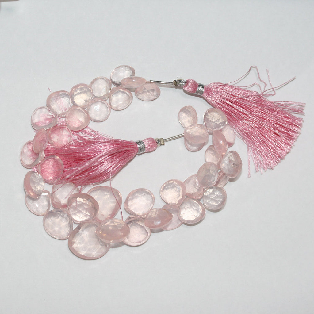 Perles en quartz rose St à facettes en forme de goutte, de diamètre gradué de 10 à 14 mm environ - Fil de 20 m.