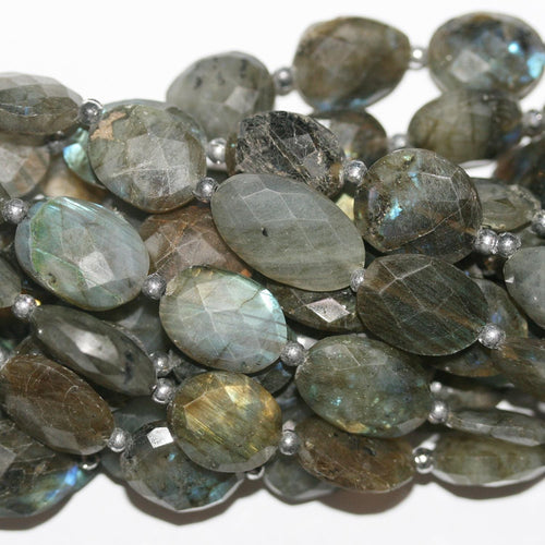 Perles ovales à facettes en labradorite de 10 pouces (environ 16 x 12 mm) - Longueur du fil : 26 cm.