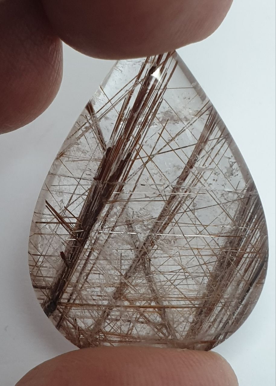 Big  Rutilated Quartz Smooth Drop Cabochon 32x22.5mm (35.78ct)