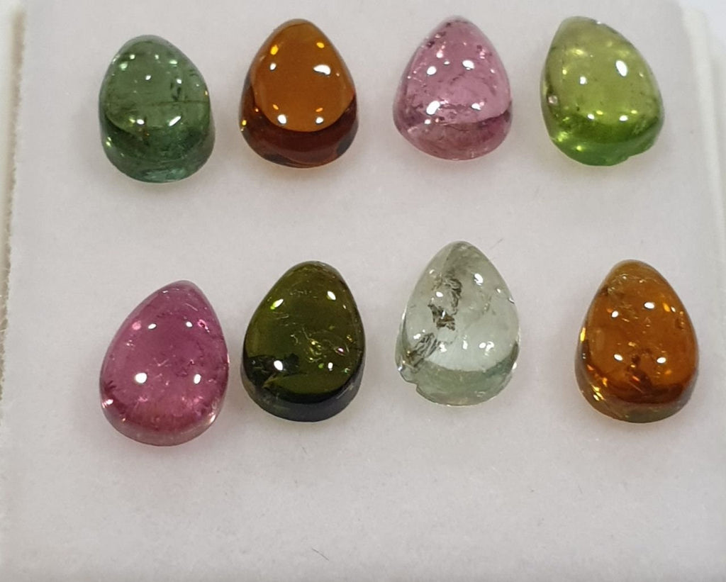 Tourmaline Lot Drop Cabochons 6x4mm.-(8pcs)  -Gemstone Parcels-Loose Stones Wholesale Price-Natural Gems