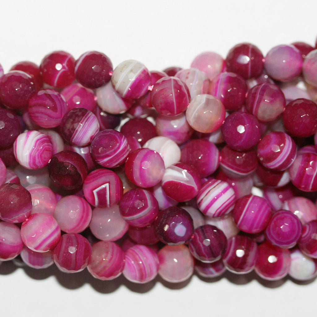 Cuentas redondas facetadas de ágata fucsia rayada de 40 cm (16"), 10 mm (tira).
